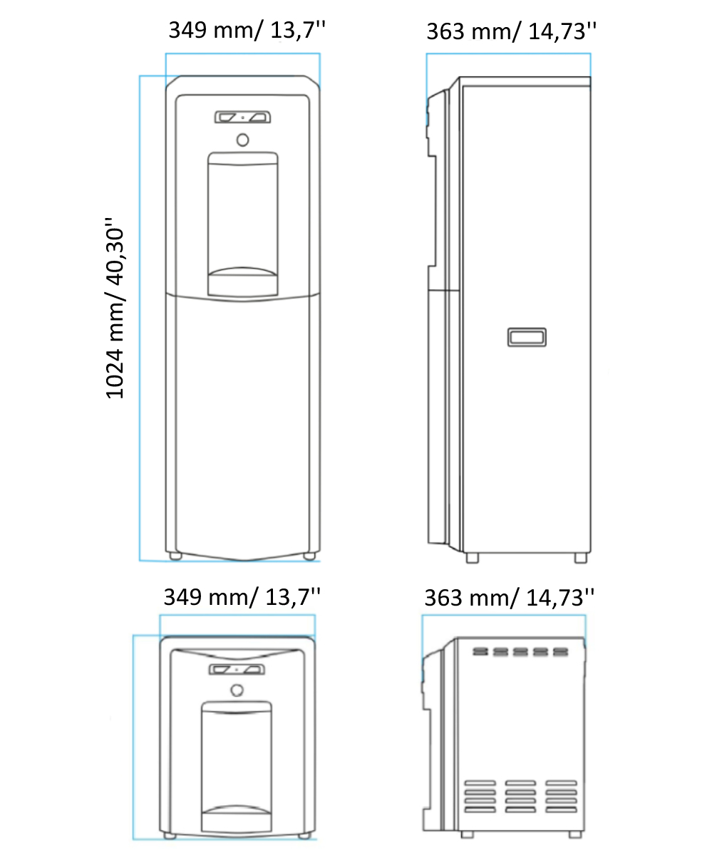 Dimensiones del dispenser WL2 FW